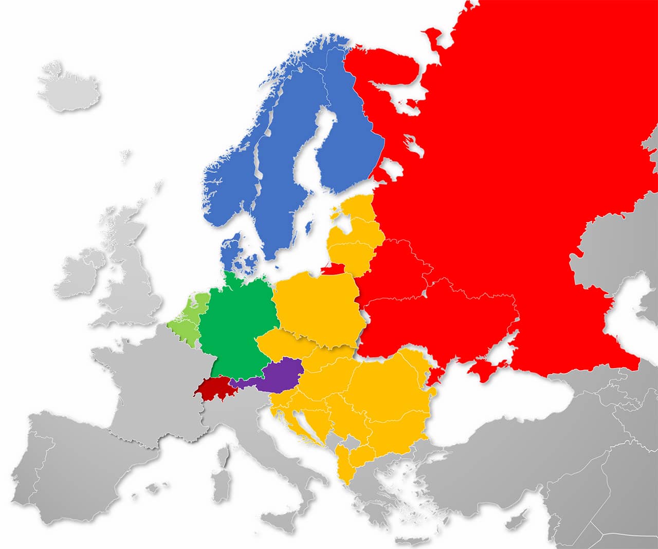 Karte visualisiert durch farbig hervorhehobene Länder die TAMI Vertriebsgebiete